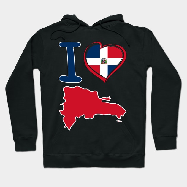 I love Dominican Republic. Dominican flag in the shape of a heart. country map Hoodie by Mashmosh